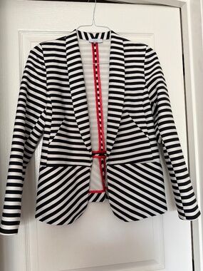 Lantz Striped Blazer | Size S | Black White | Red Trim | Statement Piece